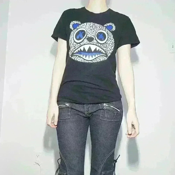 Emo angry teddy bear black and blue short-sleeved t-shirt size  Medium - Picture 2 of 8